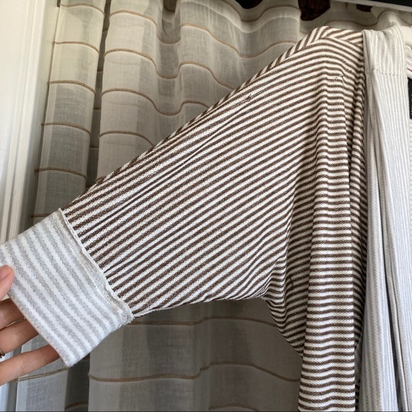 Anthropologie Dolan T Shirt Brown Striped Cardigan - Picture 3 of 9